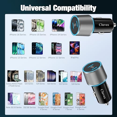 6 Pack 40W USB C Car Charger,Dual 20W Port Cigarette Lighter Adapter-Grey - color: Grey