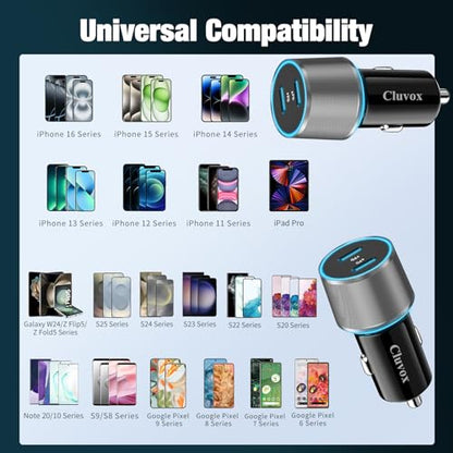 6 Pack 40W USB C Car Charger,Dual 20W Port Cigarette Lighter Adapter-Grey - color: Grey