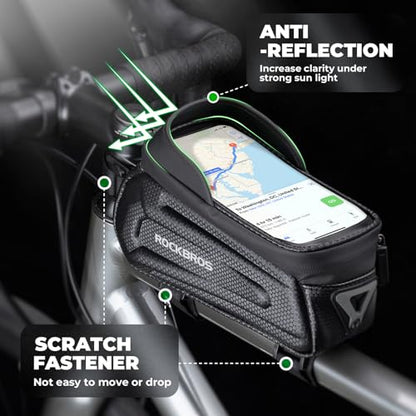 ROCKBROS Bike Phone Bag, [Oversized] EVA Waterproof Bike Top Tube Bag | Phone Holder Bicycle 1.7L Capacity Pouch Fits Phones With Case Under 7.2",E-Bike Accessories Straps Fit All Frames - color: Black - Hook and Loop - 1.7L