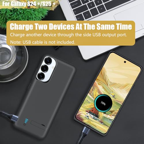 Battery Case for Samsung Galaxy S25+/ S25 Plus/ S24+/ S24 Plus, 5000mAh Rechargeable Extended Battery Charging Charger Case, Add 100% Extra Juice (6.7 Inches) Black