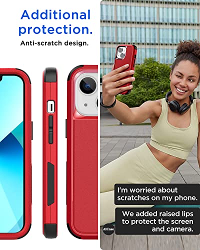 AICase Rugged Case for iPhone 13,Heavy Duty 3-Layer Pocket-Friendly Durable Military Grade Protection Shockproof/Drop Proof Protective Cover for iPhone 13 6.1 inch_6 Red - color: Red