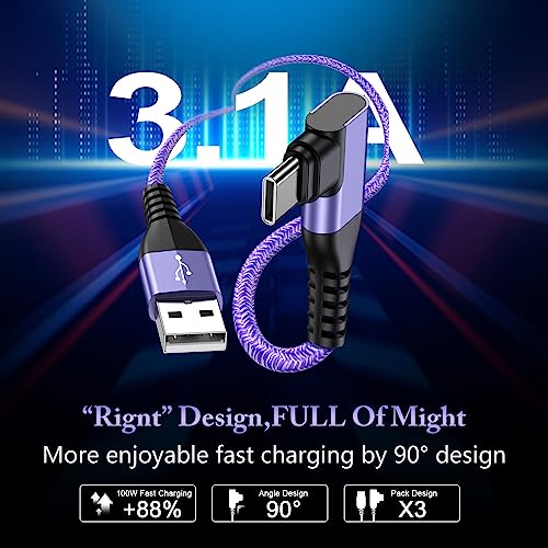 USB Type C Cable 6FT 3Pack Fast Charging Right Angle Cable,3A USB C Charger