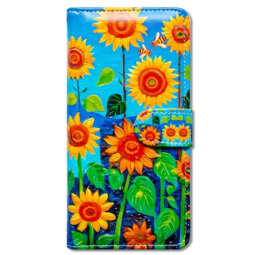 RFID Safe Case for iPhone 15 Pro Max,RFID Blocking,Bee in Sunflower Leather Flip Phone Case Wallet Cover with Card Slot Holder Kickstand for iPhone 15 Pro Max - color: Bee in Sunflower