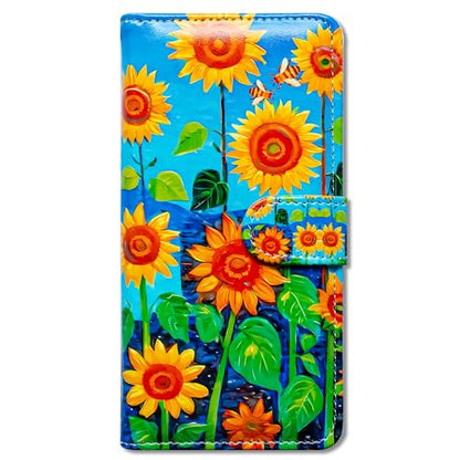 RFID Safe Case for iPhone 15 Pro Max,RFID Blocking,Bee in Sunflower Leather Flip Phone Case Wallet Cover with Card Slot Holder Kickstand for iPhone 15 Pro Max - color: Bee in Sunflower