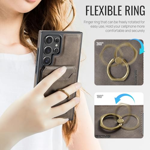 for Samsung Galaxy S26 Ultra 2 in 1 Detachable Card Bag Wallet Case Durable Leather Wallets Magnetic Card Holder 4 Card Slots Ring Stand RFID Blocking Coffee - color: Coffee, size: Samsung Galaxy S26 Ultra