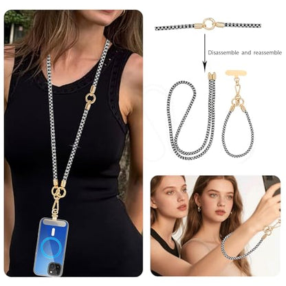 Crystal Phone Lanyard Crossbody Adjustable Rhinestone Anti-Theft Phone Strap Crossbody Cell Phone Neck Strap for Women - color: Black+white