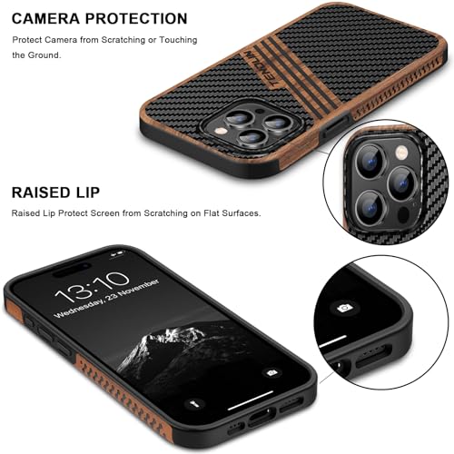 TENDLIN Compatible with iPhone 15 Pro Case Wood Grain with Carbon Fiber Texture Design Leather Hybrid Slim Case (Three Stripe) - color: Three Stripe, size: iPhone 15 Pro