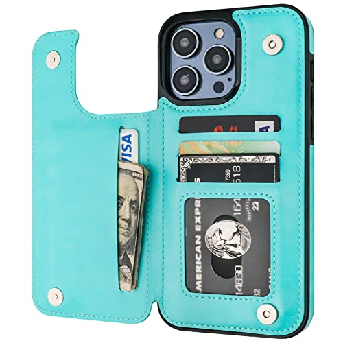 ONETOP for iPhone 14 Pro Max Wallet Case with Credit Card Holder,LightBlue | Kickstand,ID/Cash Holder,Case Wallet with Card Slots,Double Magnetic Clasp,Durable PU Leather Shockproof Cover for Women Men - color: Light Blue
