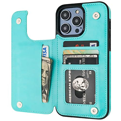 ONETOP for iPhone 14 Pro Max Wallet Case with Credit Card Holder,LightBlue | Kickstand,ID/Cash Holder,Case Wallet with Card Slots,Double Magnetic Clasp,Durable PU Leather Shockproof Cover for Women Men - color: Light Blue