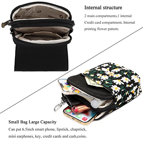 SILKAREA Embroidered Cute Mini Crossbody Bag for Women Small Handbags Wristlet Wallet Bag Cell-phone Pouch Coin Purse - color: Chamomile White