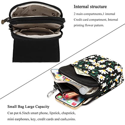 SILKAREA Embroidered Cute Mini Crossbody Bag for Women Small Handbags Wristlet Wallet Bag Cell-phone Pouch Coin Purse - color: Chamomile White
