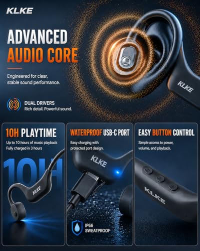 Bone Conduction Headphones for Running with mic and Rear Safety Light - color: KLKE-Gray