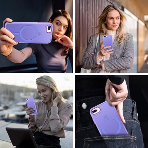 DUEDUE for iPhone 8 Plus Case, iPhone 7 Plus Case Magnetic[Compatible with Magsafe], Translucent Matte Back Protective Cover Shockproof Phone Case for iPhone 7 Plus/8 Plus, Light Purple - color: Light Purple