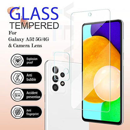 Galaxy A52 HD Clear Tempered Glass Screen Protector + Camera Lens Protectors, [2+2 Pack] [3D Glass] [Anti-Glare] [Bubble-Free] Screen Protector Glass For Samsung Galaxy A52 5G - size: Galaxy A52