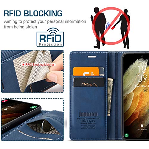 japezop Samsung Galaxy S21 5G Wallet Case with [RFID Blocking],Card Holder Kickstand Magnetic,Leather Flip Case Wallet for Samsung Galaxy S21 5G 6.2 Inch(Blue) - color: Blue, size: S21 5G 6.2"