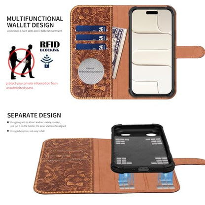 Leather Case Compatible with iPhone 17 Air Wallet 6.5" Dark Brown | Genuine Leather 2-in-1 Magnetic Detachable Shockproof,Flip Folio Cover with Card Slot,Wireless Charging RFID Blocking brown - color: Dark brown, size: 17 Air