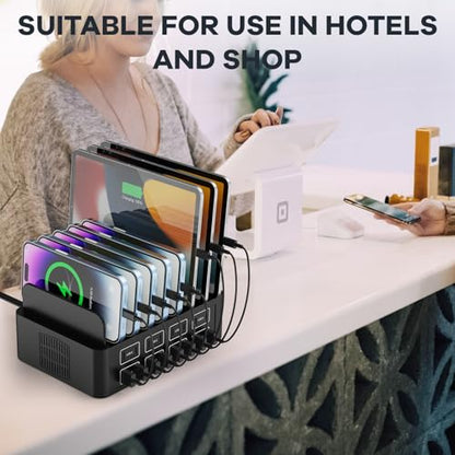 150W/35A Charging Station for Multiple Devices, RUANSZZ 16 Port USB~C Fast Charging Station, Multiple Charger Organizer Compatible with Cell Phone, iPad, Kindle, Tablet and Other Electronic
