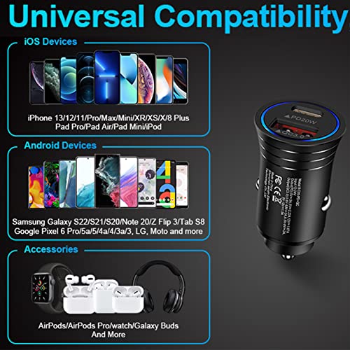 USB C Car Charger, 38W Fast Charge Car Charger Adapter PD&QC 3.0 Dual Port