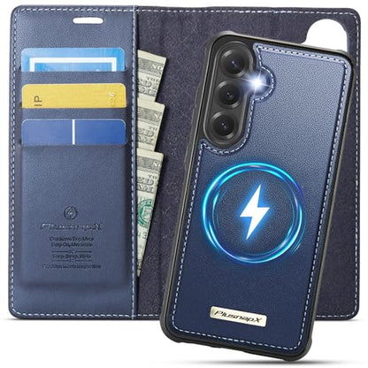 for Samsung Galaxy S25 Plus 2in1 Detachable Wallet Case, Deep Blue | Compatible with Magsafe, Magnetic, RFID Blocking Card Holder, Shockproof, Kickstand, Wireless Charging, PU Leather Flip Cover - color: Deep Blue, size: Galaxy S25 Plus - 6.7"