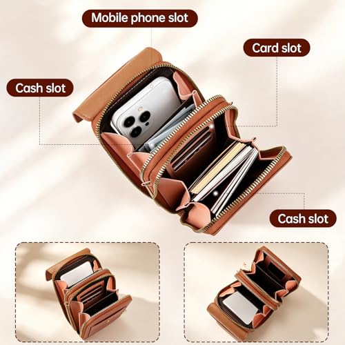 Touchscreen Phone Crossbody Bag,Touch Screen Crossbody Phone Purse,Touchscreen Crossbody Phone Wallet,Compact and Portable - color: Red