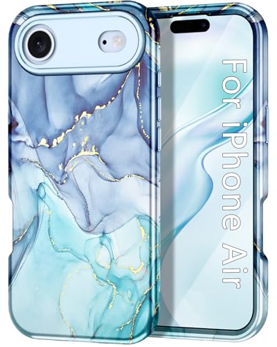 Btscase Compatible with iPhone Air Case 6.5 Inch 2025,Marble Pattern 3 in 1 Heavy Duty Shockproof Full Body Rugged Hard PC+Soft Silicone Drop Protective Women Girl Phone Cases, Blue Cyan - color: Blue Cyan, size: iPhone Air
