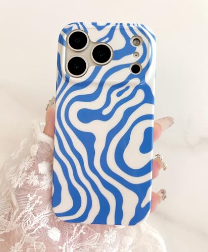 Qokey Compatible for iPhone 17 Pro Max Case 6.9" - Glossy Groovy Wavy Shell, Slim Lightweight Soft Protection for Men Women, Fashionable Trendy Artistic Marble Design Cover - Blue Ocean Waves - color: Blue Ocean Waves