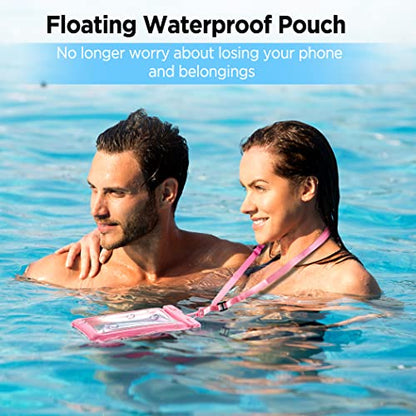 CACOE Floatable Waterproof Phone Pouch 2 Pack Up to 7.0",Black+Pink | Floatable, IPX8 Waterproof Phone Case,Adjustable Lanyard,Dry Bags for Beach/Cruise/Travel/Camping/Kayak/Vacation Essentials - color: Black+Pink