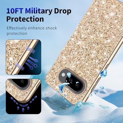 Glitter Case for Google Pixel 10A Phone Case for Women Girls, Slim Ultra Thin Matte Back Shockproof Protective Cover for Google Pixel 10A 5G Crystal Bling Case (Gold) - color: Gold