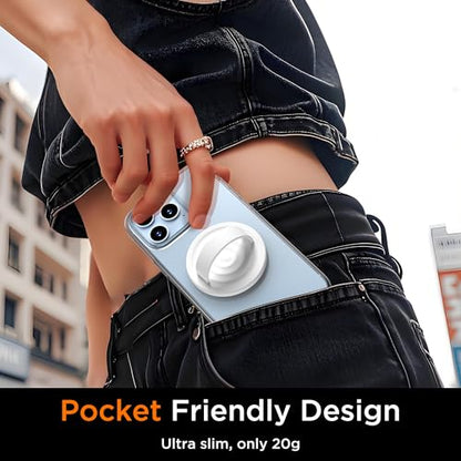 Upgraded Magnetic Phone Grip, Liquid Silicone Soft and Portable, Removable Finger Loop Ring Grip Holder for iPhone, Strong Magnetic Attraction, Compatible with MagSafe Phone Case, White - color: White