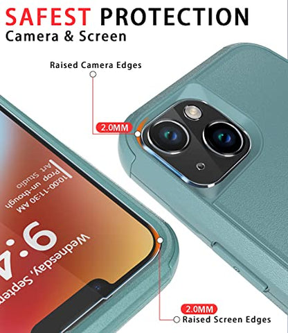 Diverbox for iPhone 14 Case [Shockproof] [Dropproof] [Tempered Glass Screen + Camera Lens Protector],Heavy Duty Protection Phone Case Cover for Apple iPhone 14 (Pine Green) - color: Pine Green-3in1