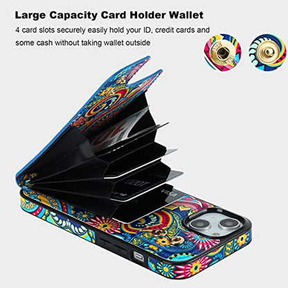 HAOPINSH for iPhone 13/ iPhone 14 Wallet Case with Card Holder, 360°Rotation Ring Kickstand, Paisley Pattern, RFID Blocking Leather for Girls Women, Double Buttons Flip Protective Cover 6.1" - color: Paisley