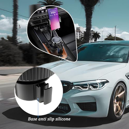 Car Cup Holder Phone Mount, 2 in 1 360° Rotation Long Arm Vehicle Cup Cell Phone Holder Expander with Adjustable Base, Automotive Drink Bottles Smartphones Stand, Universal Fit (Black) - color: Black