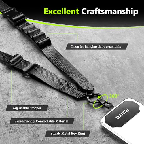 Azrra Phone Lanyard Crossbody, Phone Strap Crossbody with 2 Tether Tabs - color: Black