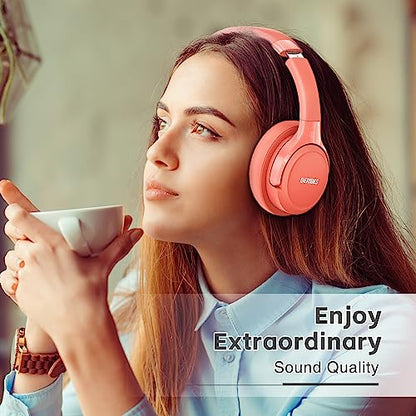 BERIBES Bluetooth Headphones Over Ear Wireless HiFi Stereo Headsets 65H 6EQ - color: Orange red
