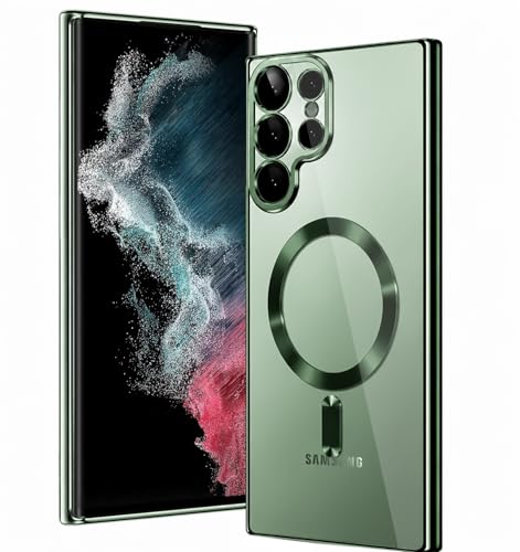Magnetic Glossy Case for Samsung Galaxy S22 Ultra,S22 Ultra Phone Case Slim Clear Luxury with Camera Protector [Compatible with MagSafe], Shockproof TPU Cover for Samsung S22 Ultra Cases-Green - color: Green, size: Samsung Galaxy S22 Ultra