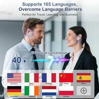 2026 AI Translation Earbuds Real Time, 165 Language Translator Earbuds 3-in-1 Bluetooth 5.4 with APP, Translation Headphones with 6 Translation Modes Translating Device for Travel/Business/Learn Blue - color: Blue