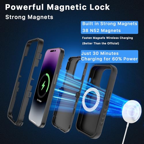 M MYBAT PRO Maverick Series for iPhone 15 Pro Max Case with Belt Clip Holster,[Compatible with Magsafe] w/Screen Protector,Anti-Drop,Shockproof,with 360°Rotating Kickstand,Heavy Duty Protection - color: Black