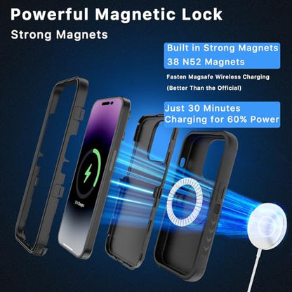 M MYBAT PRO Maverick Series for iPhone 15 Pro Max Case with Belt Clip Holster,[Compatible with Magsafe] w/Screen Protector,Anti-Drop,Shockproof,with 360°Rotating Kickstand,Heavy Duty Protection - color: Black
