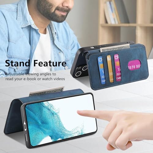 2 in 1 Wallet Case for Samsung Galaxy S22+ Plus 5G CMG Blue | PU Leather Magnetic Flip Folio Case with RFID Blocking Card Holder, Credit Card Slots Kickstand, Shockproof Protective Cover - color: Blue, size: Samsung Galaxy S22 Plus