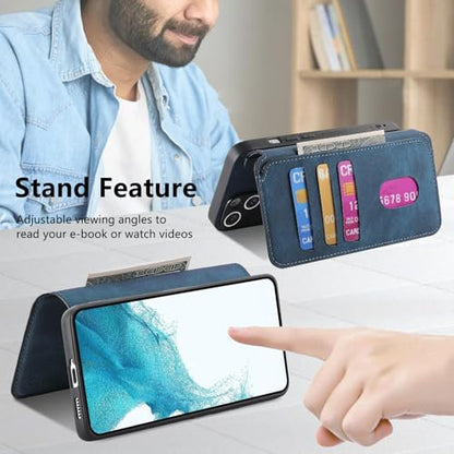 2 in 1 Wallet Case for Samsung Galaxy S22+ Plus 5G CMG Blue | PU Leather Magnetic Flip Folio Case with RFID Blocking Card Holder, Credit Card Slots Kickstand, Shockproof Protective Cover - color: Blue, size: Samsung Galaxy S22 Plus