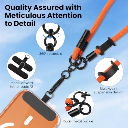 Phone Lanyard, Phone Strap Crossbody with 2 Pack Tether Tab, Adjustable Anti Theft Phone Strap for All Phones (orange) - color: Orange
