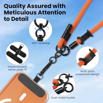 Phone Lanyard, Phone Strap Crossbody with 2 Pack Tether Tab, Adjustable Anti Theft Phone Strap for All Phones (orange) - color: Orange