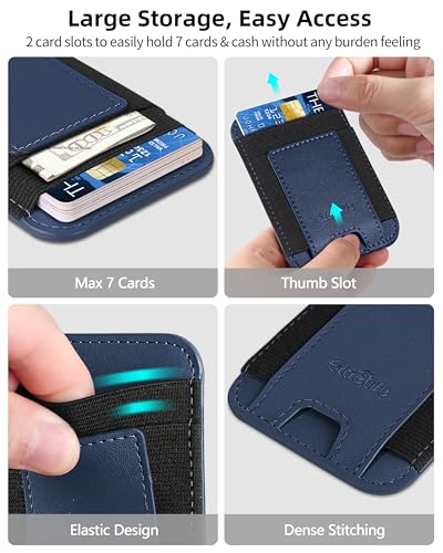 Phone Card Holder, Leather Phone Wallet Stick On, Fit 7 Cards | RFID Blocking, Stronger Adhesive Card Holder Back of Phone, Credit Card Holder for Phone Case iPhone, Samsung, Navy Blue - color: Navy Blue