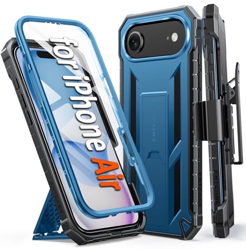 FNTCASE for iPhone Air Case with Belt Clip and Built-in Screen Protector | Rugged Kickstand, 20FT Military-Grade Drop Protection, Full Body Heavy Duty Shockproof Holster, Hard Protective Cover - color: Blue, size: For Iphone Air(6.5 Inch)