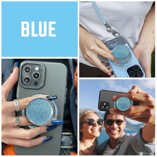 Magnetic Phone Grip, Sparkly Transparent Magnetic Collapsible Expandible Mobile Phone Grips Stand Holder for iPhone 17 16 15 14 13 12 Series, Light Blue