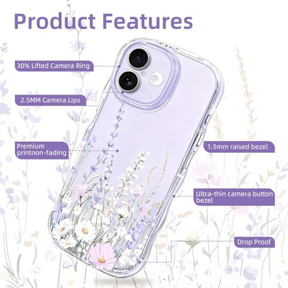 AULEEP for iPhone 17, Clear Cute Phone Case Floral with Curly Wave Frame Shape Design, Slim Soft Shockproof TPU Protective Phone Cover for Women Girls, Clear Wavy Case for iPhone 17 6.3" 2025 - size: iPhone 17