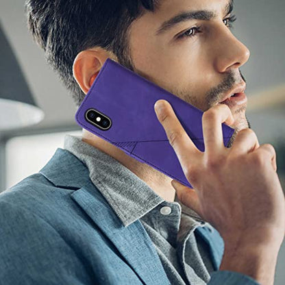 for iPhone X/Xs Flip Wallet Case with Card Slots, Purple | PU Leather, TPU Interior, 3 Card Slots, Cash Pocket, Magnetic Clasp, Detachable Wrist Strap, Stand, Precise Cutouts - color: Purple