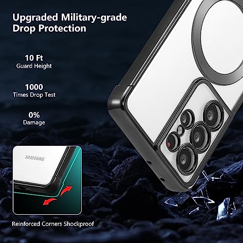 RALEAVO Magnetic Case for Samsung Galaxy S21 Ultra Clear Case Cover [Compatible with Magsafe & Military Grade Drop Protection] Transparent Shockproof Slim Plated Phone Case - Black - color: Black, size: S21 Ultra