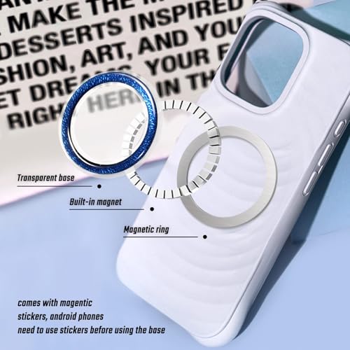 Magnetic Phone Grip, Magnetic Collapsible Expandible Mobile Phone Grips Stand Holder for iPhone 17 16 15 14 13 12 Series, Sparkly Transparent Blue
