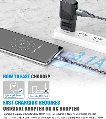 sweguard USB to USB C Cable 3-Pack 10ft 6ft 6ft Fast Charging Braided - color: Grey, size: 10ft+6ft+6ft